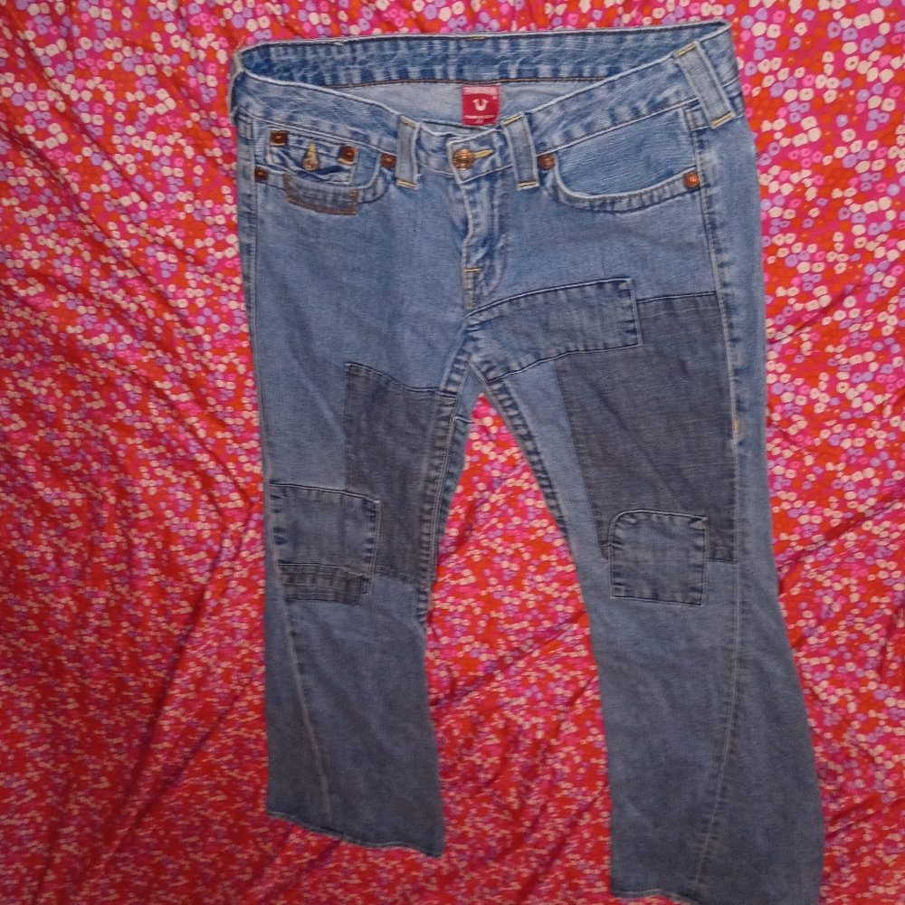 Vintage Y2K  True Religion Women's Patchwork Jeans PatchWork Flare Low Rise 30